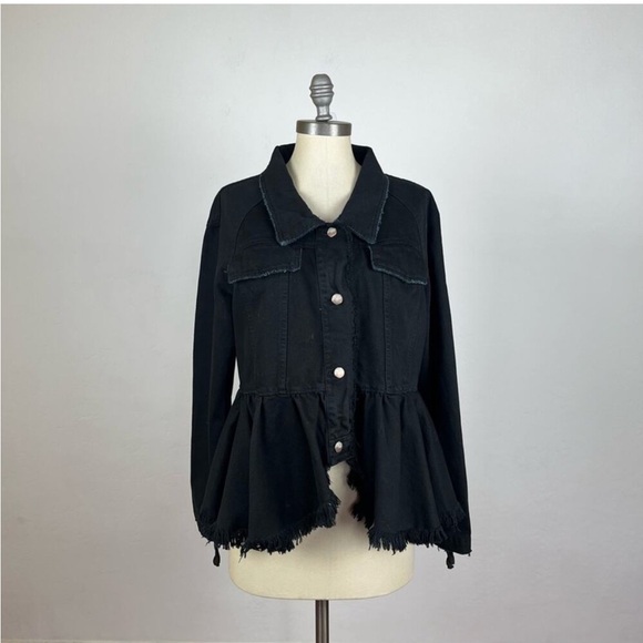 Free People Willow Black Denim Peplum Jacket Lace Up Sleeves - Picture 3 of 4